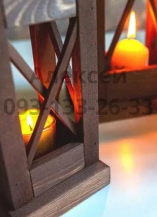 Ліхтар, фонарь декоративный, подсвечник деревянный светильник навесной4 фото