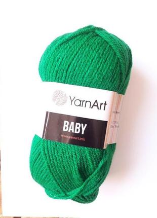 Пряжа дитяча нитки для в'язання baby yarnart 100% акрил. 50 грам, зелена 3381 фото