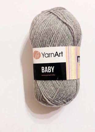 Пряжа нитки для вязания для детей baby yarnart 100% акрил. 50 грам, серая 1951 фото