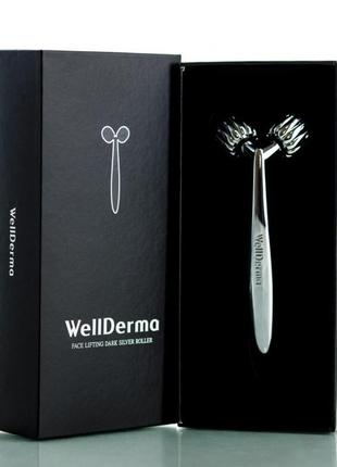 Роликовий ліфтинг масажер для обличчя wellderma face lifting dark silver roller