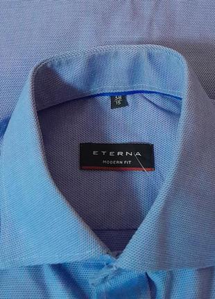 Стильна сорочка блакитного кольору в ромбик eterna modern fit made in romania, 💯 оригінал5 фото