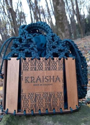 Жіноча сумка, плетена+дерев'яні елементи, ультра4 фото