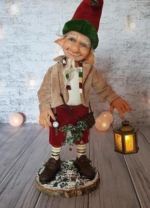Авторская кукла рождественский гном, интерьерная кукла,  новогодний декор, подарок1 фото