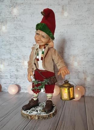 Авторская кукла рождественский гном, интерьерная кукла,  новогодний декор, подарок2 фото