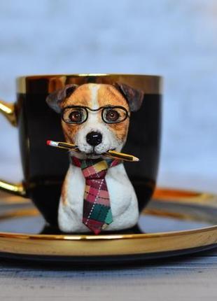 Чашка с декором и тарелка,  собака декор, декор из полимерной глины2 фото