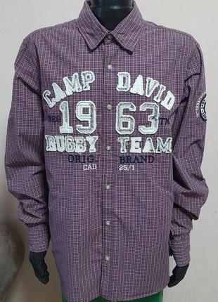 Яркая рубашка красного цвета в разноцветную полоску camp david regular fit made in india1 фото