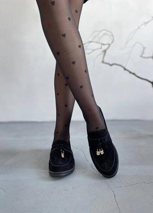 Туфли лоферы замш черные распродаж женские1 фото