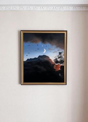 Картина маслом небо и луна