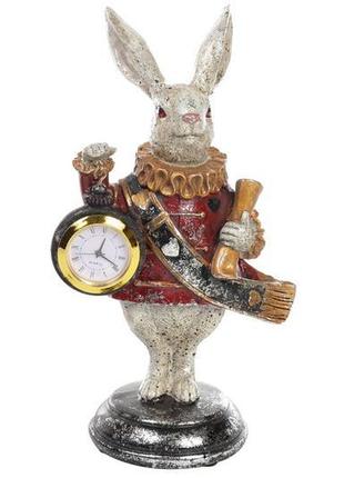 Декоративна фігура кролик із годинником 21 см, колір червоний