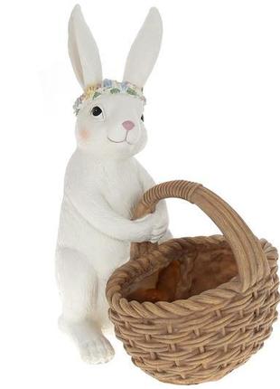 Декоративна статуетка-кашпо кролик з кошиком 26.5 см, колір — ...