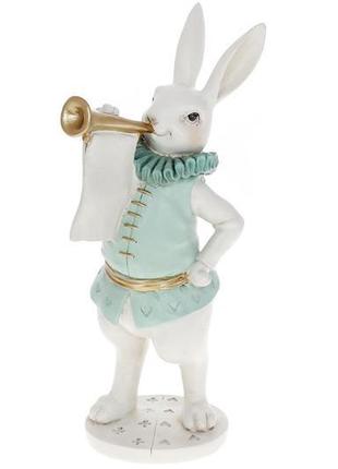 Декоративна статуетка кролик трубадур 29 см, колір — білий із ...