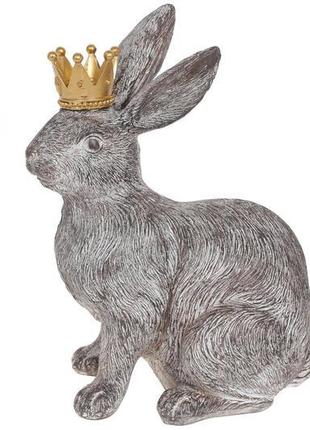 Декоративна статуетка кролик із короною 30.8 см, колір сірий і...