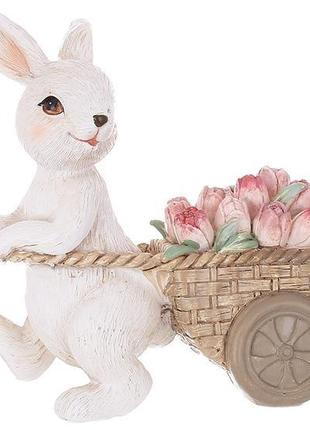 Декоративна статуетка кролик з тачкою тюльпанів 11,5*5,5*12см