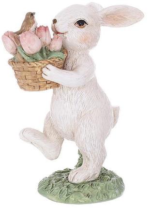 Декоративна статуетка кролик із кошиком тюльпанів 9*5,5*12см