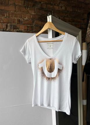 True religion women’s short sleeve v-neck t-shirt center logo жіноча футболка