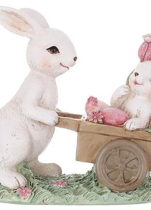 Декоративна статуетка кролики з тачкою тюльпанів 13,5*6,5*12см
