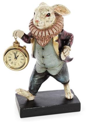 Декоративна фігура з годинником білий кролик 24см