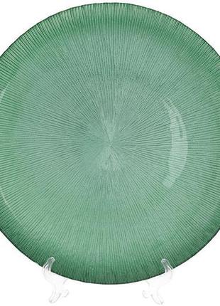 Сервірувальна скляна тарілка, колір - смарагдовий, 33 см