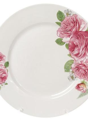 Набір 12 (шт.) порцелянових обідніх тарілок рожеві троянди, 23см