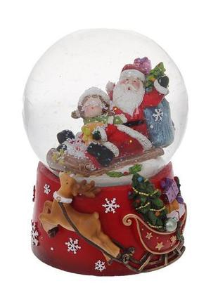 Декоративна водяна куля санта на санях 13.5см з музикою