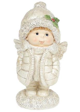 Декоративна фігурка янголятко в куртці, 16см, колір - шампань