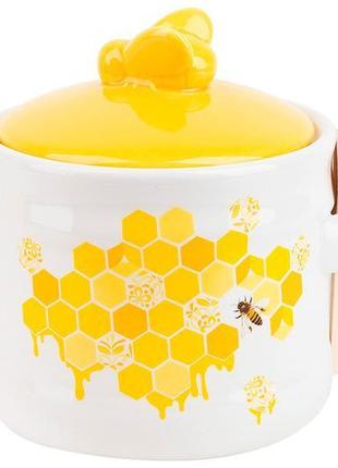 Банка керамічна з дерев'яною ложкою honey 450 мл