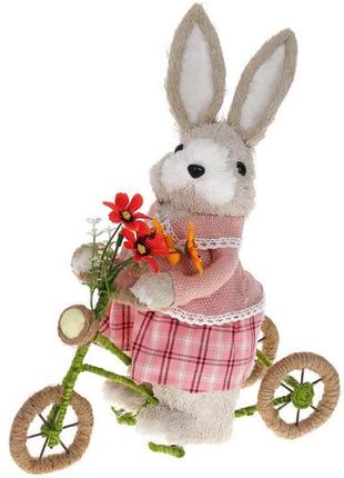 Декоративна великодня фігура зайчик на велосипеді, 39см