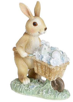 Декоративна статуетка кролик із візком 11,5 см, колір блакитний