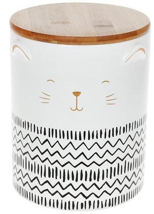 Банка керамічна 1.2 л з бамбуковою кришкою the cat, колір - білий