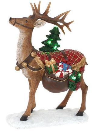 Новорічна статуетка з led підсвічуванням олень з ялинкою, 33см