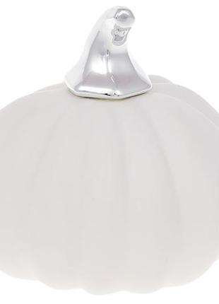 Декоративний порцеляновий гарбуз 9.3см, колір - білий з срібним