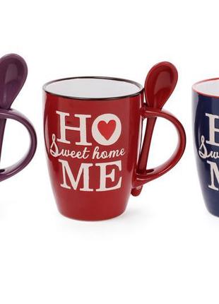 Кухоль керамічний sweet home з ложкою 330 мл, 3 види