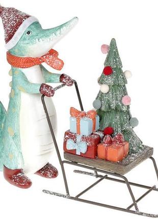 Декоративна фігурка крокодил з ялинкою, 25.7см