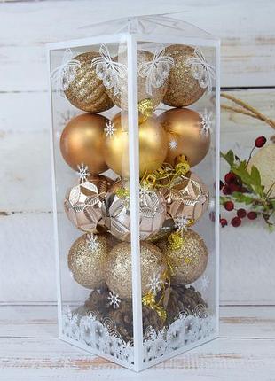 Набір ялинкових куль із шишками 5см, колір - золото, 20шт