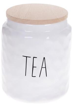 Банка керамічна для зберігання чаю з бамбуковою кришкою bianco...
