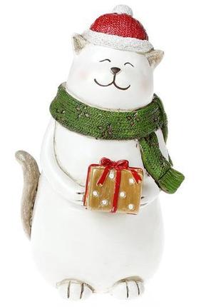 Декоративна статуетка котик із подарунком, 22см, колір - черво...