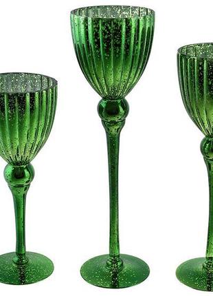 Набір (3 шт) скляних свічників хвиля, 30/35/40см, колір - зелений
