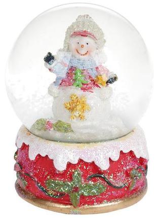 Декоративна водяна куля сніговичок 9см з гліттером, 6шт