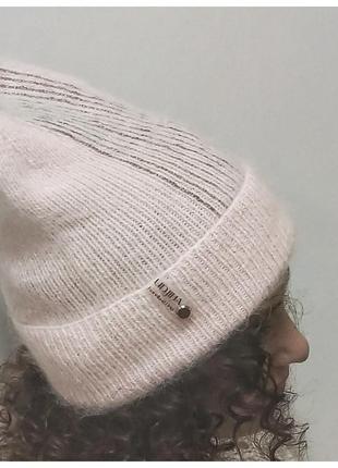 Красивая шапка из пуха норки бледно-розового цвета ручной работы .2 фото