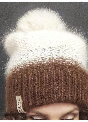 Очень красивый комплект - шапка и снуд из пуха норка с помпоном из песца
