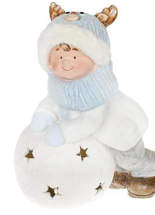 Декоративна фігура на сніжці з led-підсвіткою хлопчик у блакит...