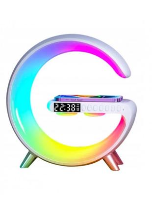 Портативная колонка c rgb-подсветкой bt/tf/wireless charger/usb/fm/aux/clock 15 вт