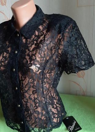 Шикарная чёрная ажурная блузка rimini of london made in uk с биркой, молниеносная отправка3 фото