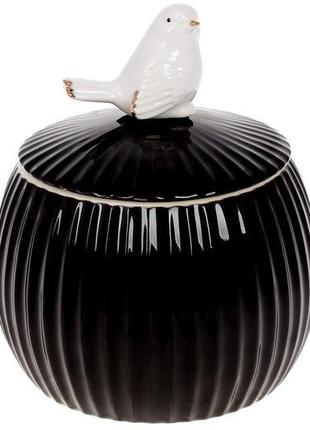 Банка порцелянова з об'ємним декором пташка 1.35л, колір - чор...