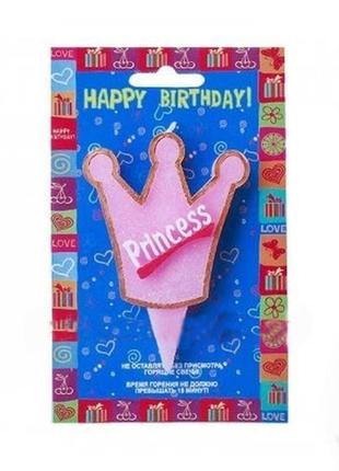 Фігурна свічка для торта "корона принцеси" велика, колір - рож...