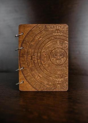 Блокнот у дерев'яній обкладинці "календар майя"3 фото