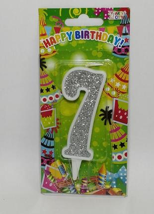 Свічки до дня народження цифра "7" висота 9 см срібло