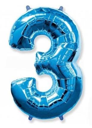 Фольгована куля цифра "3" 1м, flexmetal, колір - синій