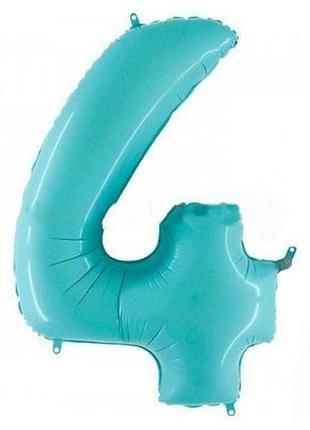 Фольгована куля цифра "4" 1м., grabo, колір - блакитний