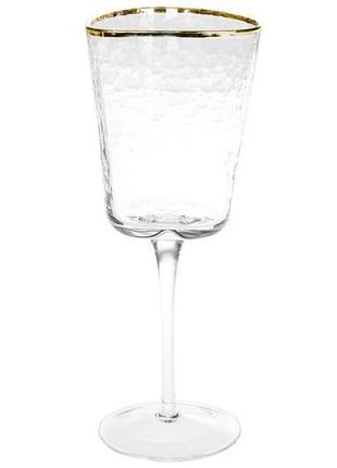 Набір (4шт.) скляних келихів для червоного вина із золотим кан...